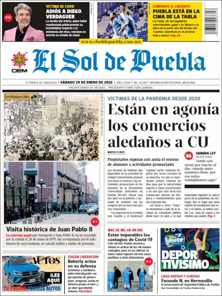 Portada de El Sol de Puebla (M&eacute;xico)