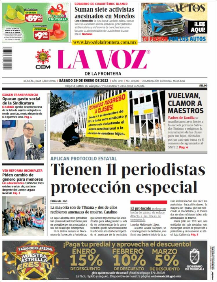 Portada de La Voz de la Frontera (M&eacute;xico)