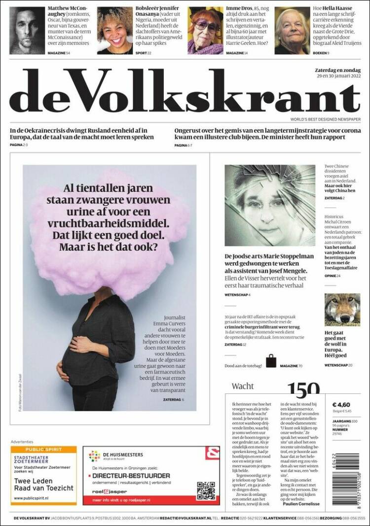 Portada de De Volkskrant (Pa&iacute;ses Bajos)