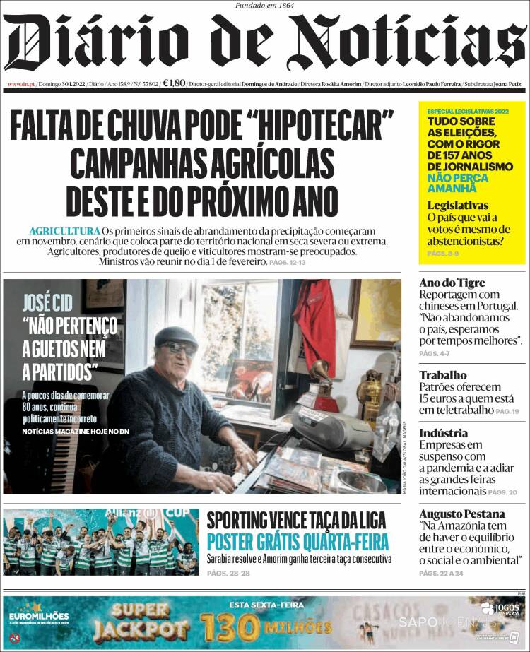Portada de Diário de Noticias (Portugal)