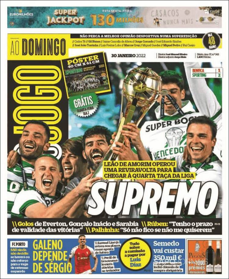 Portada de O Jogo (Portugal)