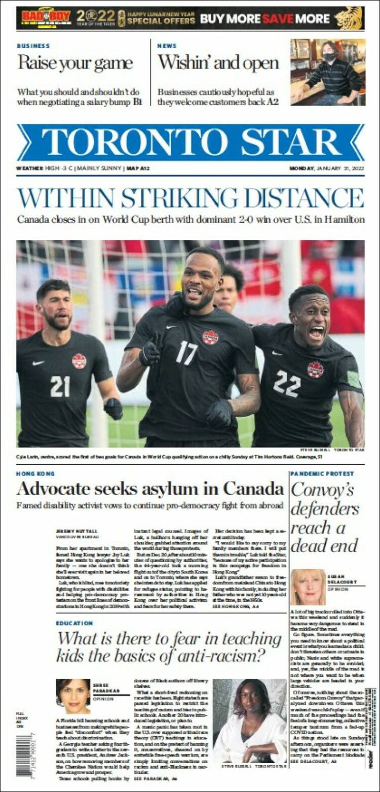 Portada de The Toronto Star (Canada)