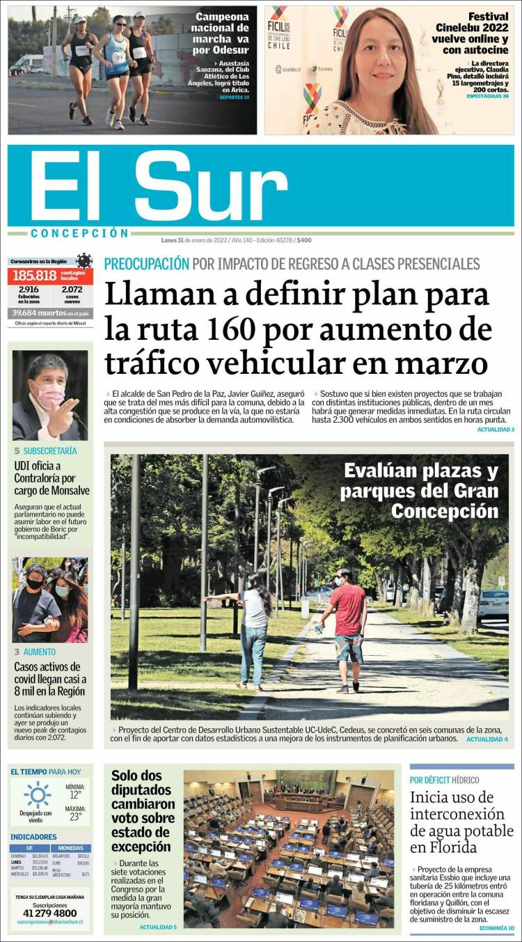 Portada de El Sur (Chile)