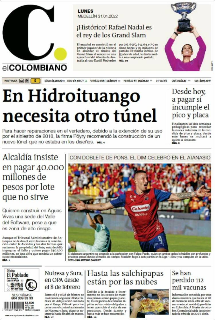 Portada de El Colombiano (Colombia)