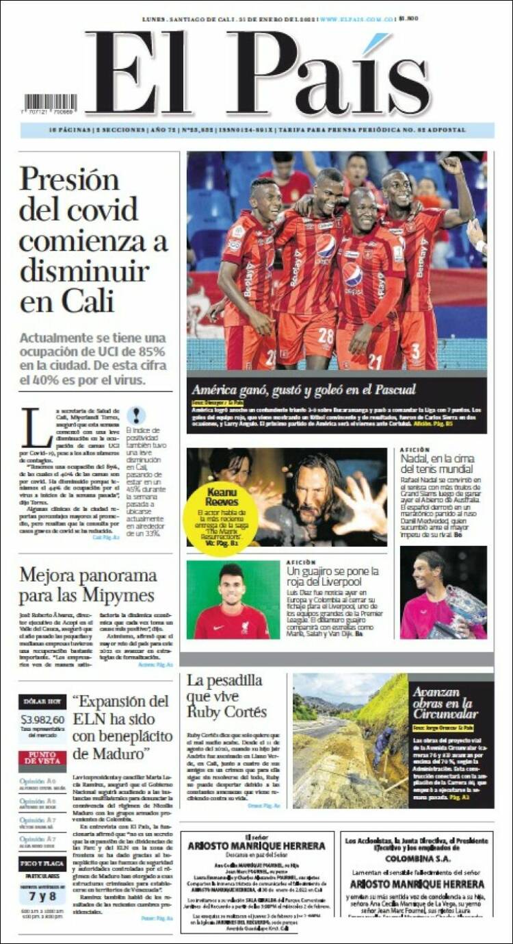 Portada de El País - Cali (Colombia)