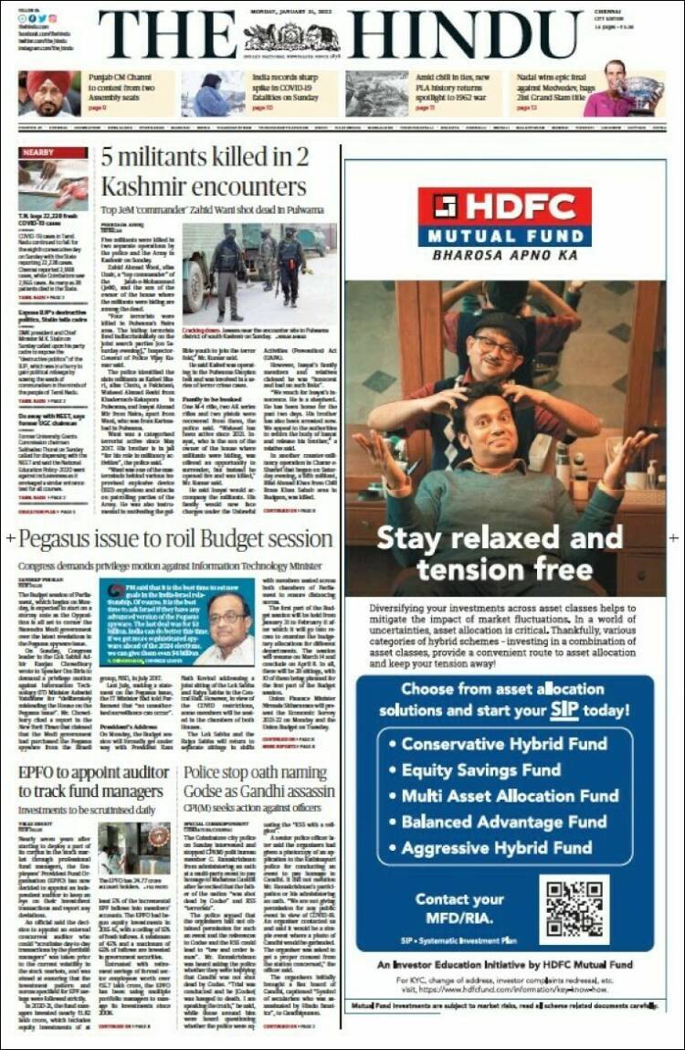 Portada de The Hindu (India)