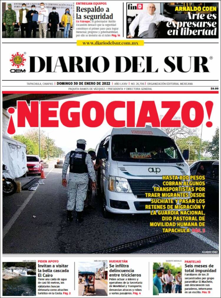 Portada de El Diario del Sur (Mexique)