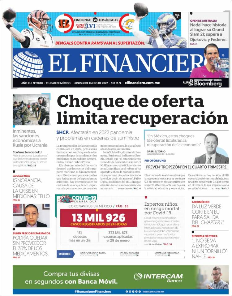 Portada de El Financiero (Mexique)