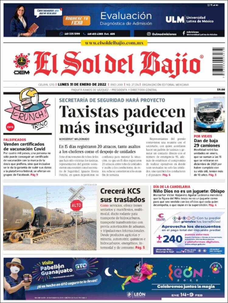 Portada de El Sol del Bajio (México)