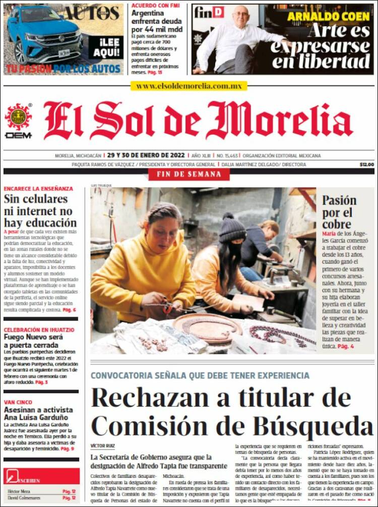 Portada de El Sol de Morelia (México)