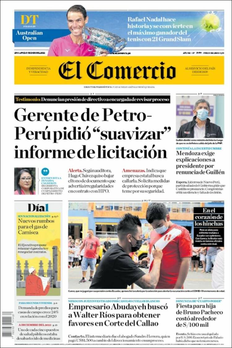 Portada de El Comercio (Pérou)