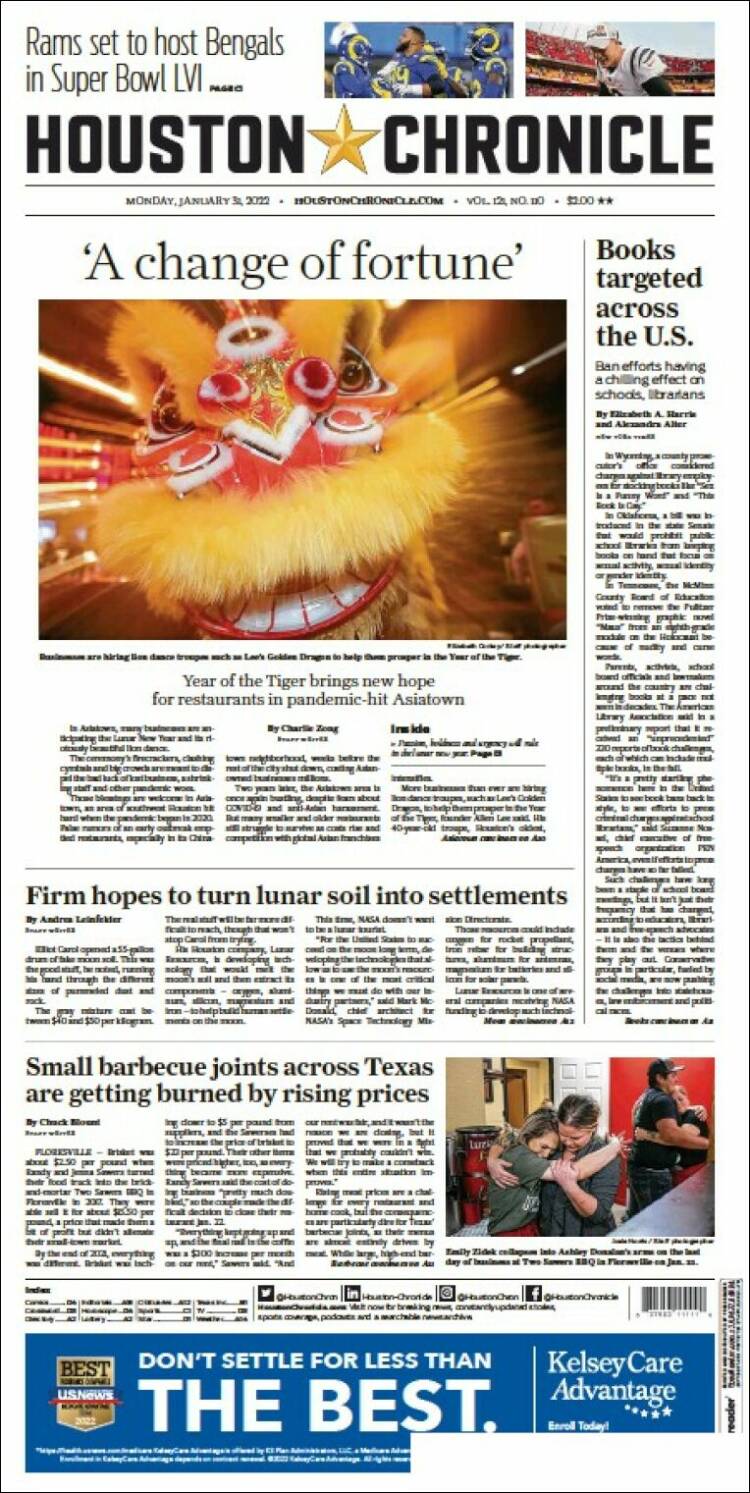 Portada de Houston Chronicle (USA)