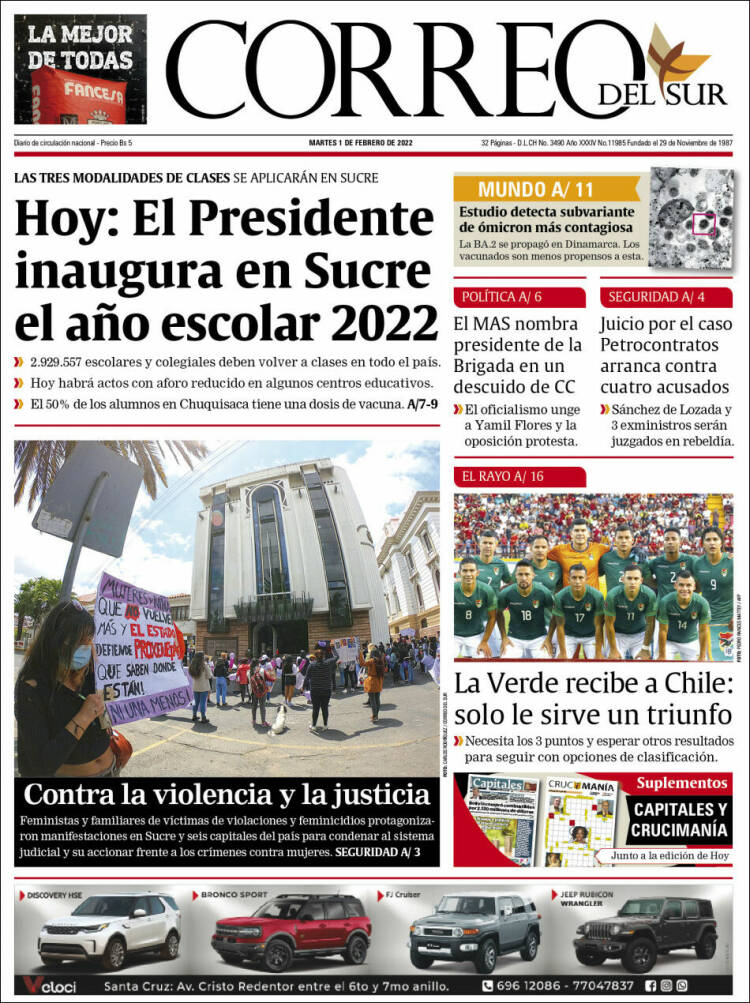 Portada de Correo Sur (Bolivia)