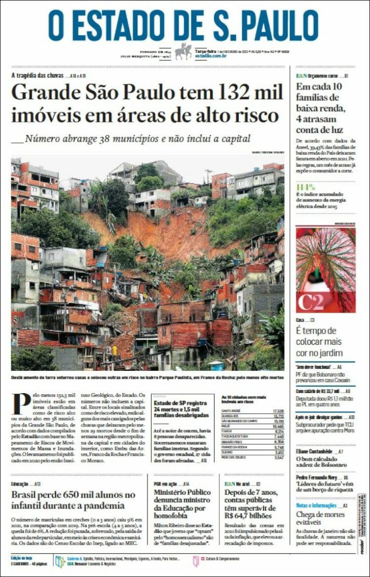 Portada de O Estado de São Paulo (Brasil)