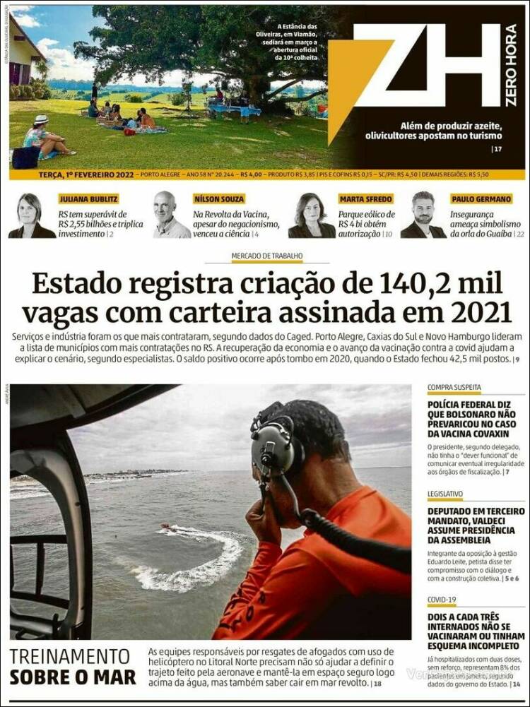 Portada de Zero Hora (Brasil)