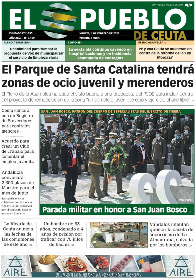 Portada de El Pueblo de Ceuta (España)