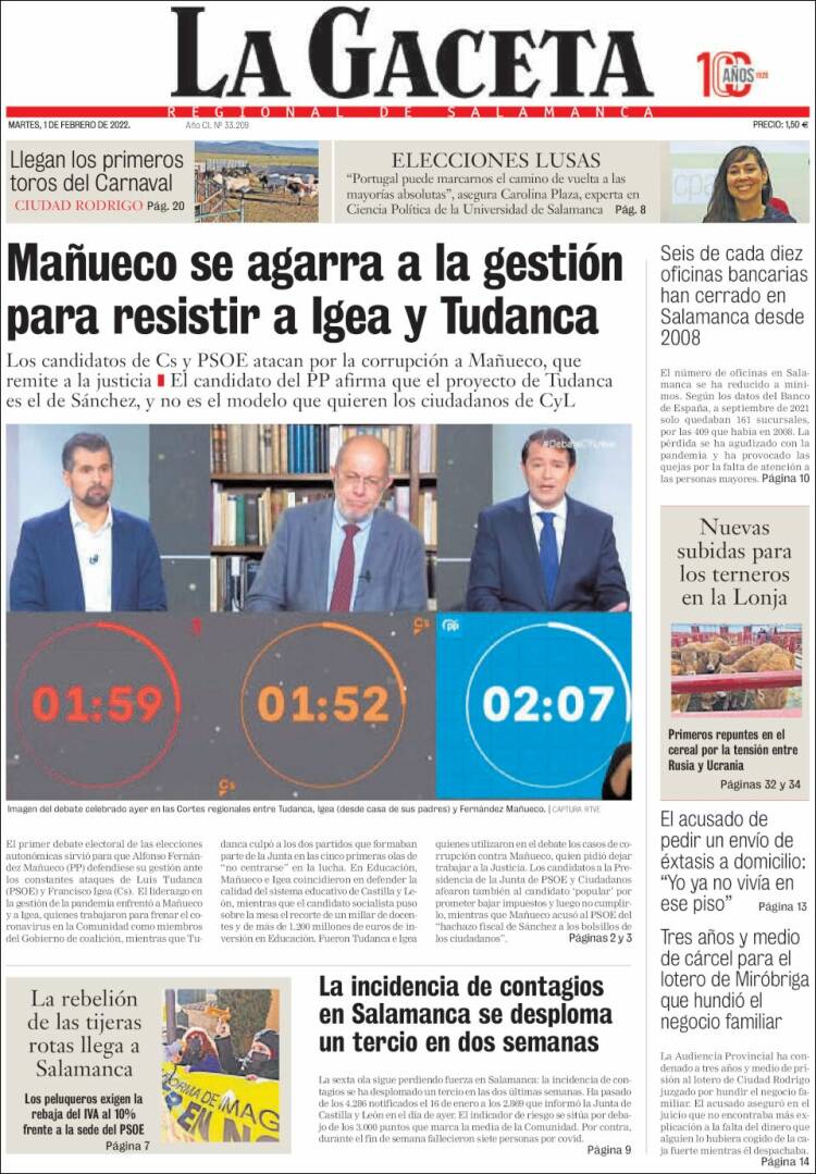 Portada de La Gaceta de Salamanca (España)