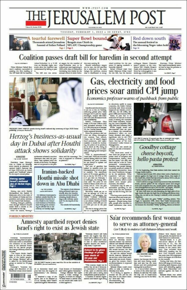 Portada de The Jerusalem Post (Israel)