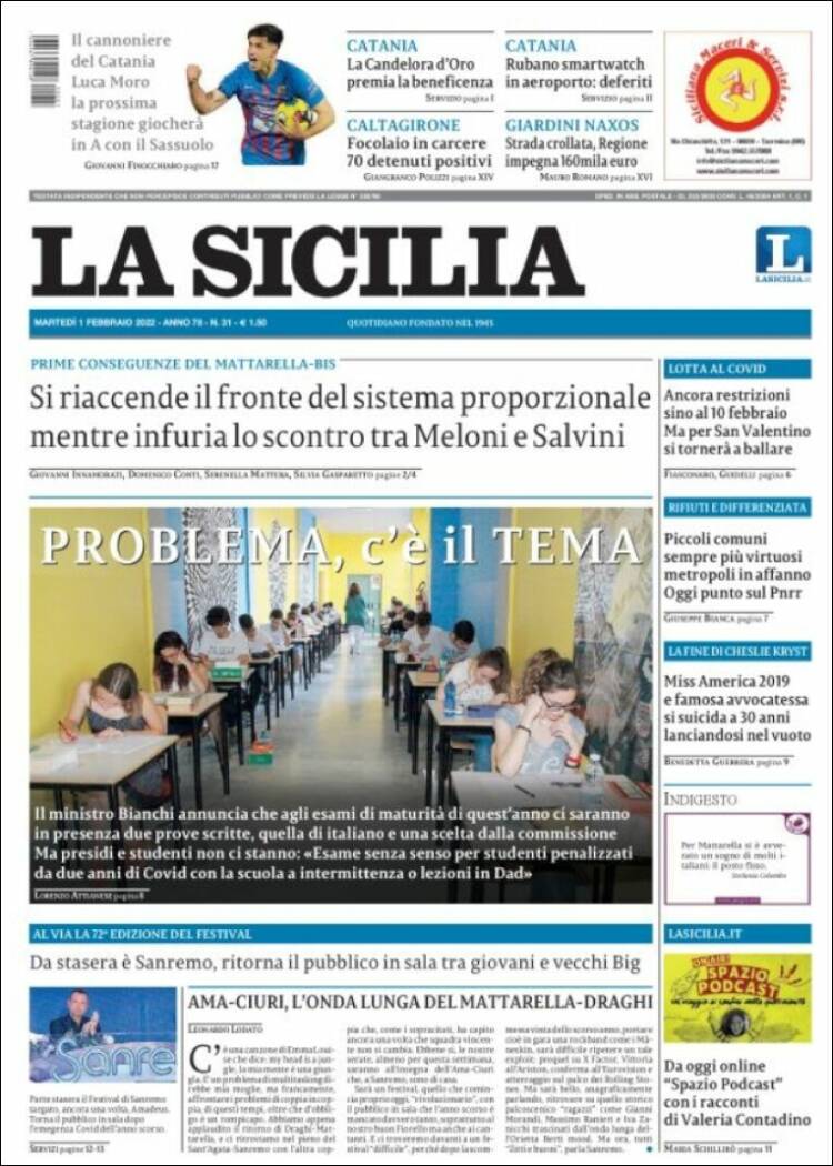 Portada de La Sicilia (Italia)