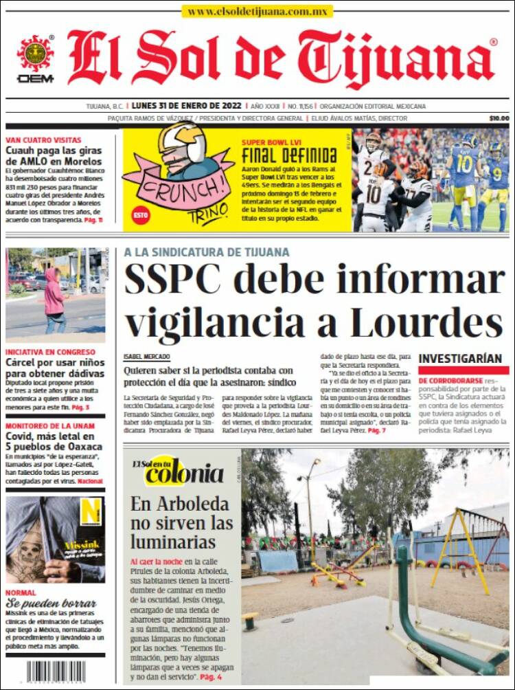 Portada de El Sol de Tijuana (M&eacute;xico)