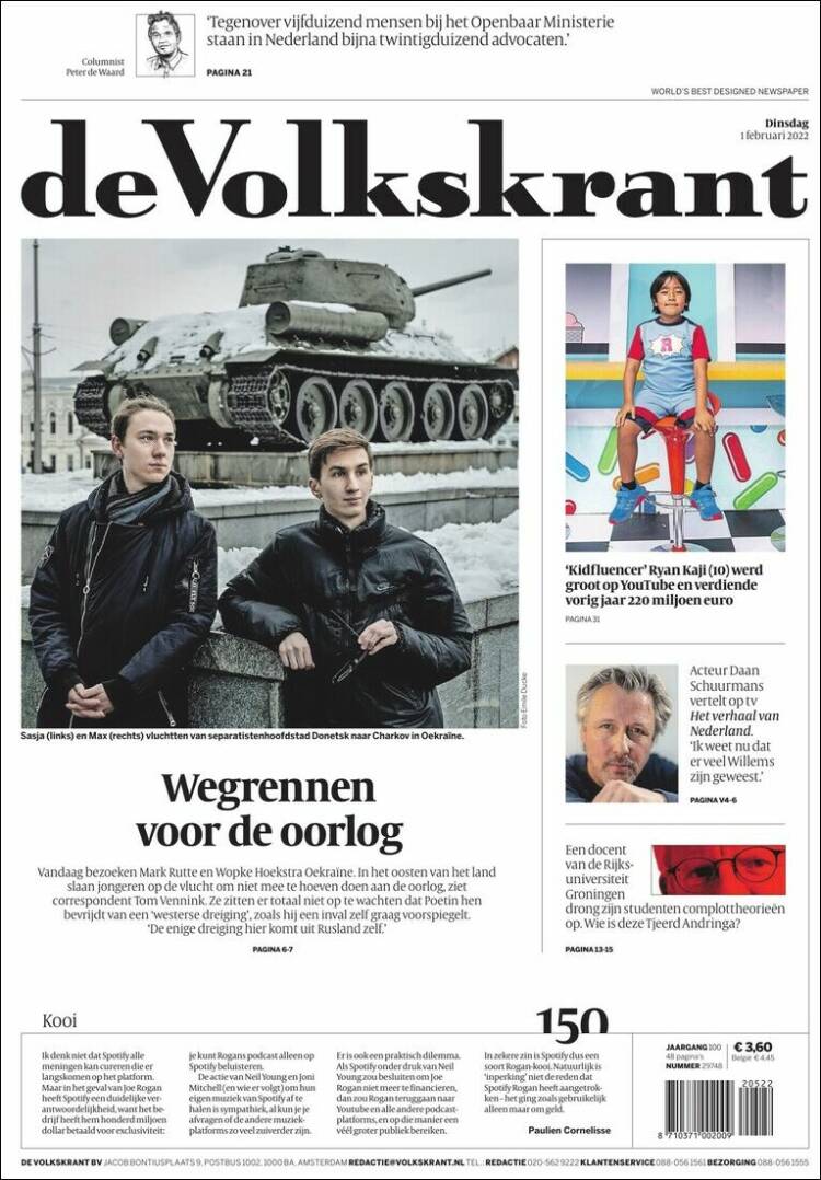 Portada de De Volkskrant (Pa&iacute;ses Bajos)