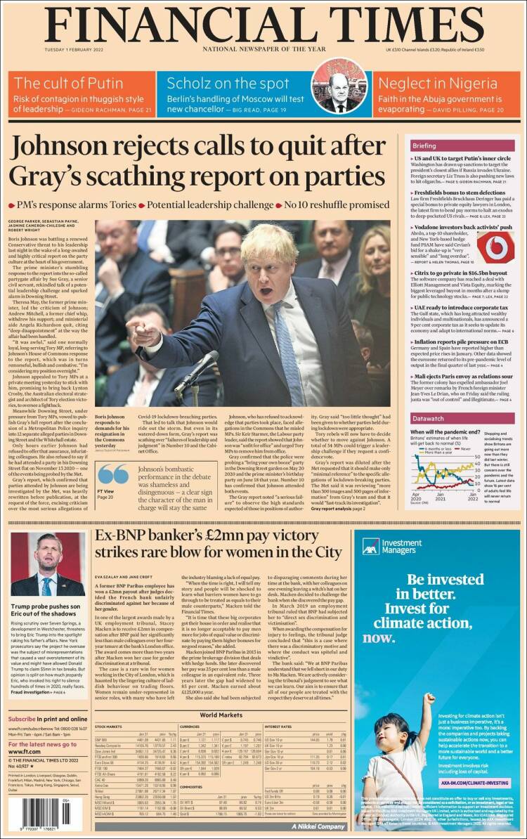 Portada de Financial Times (Reino Unido)