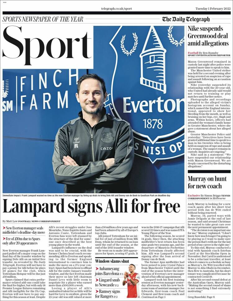 Portada de Telegraph Sport (Reino Unido)