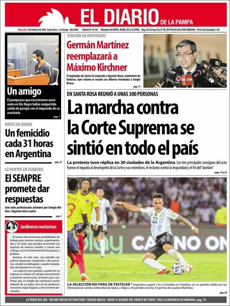 Portada de Diario de La Pampa (Argentina)