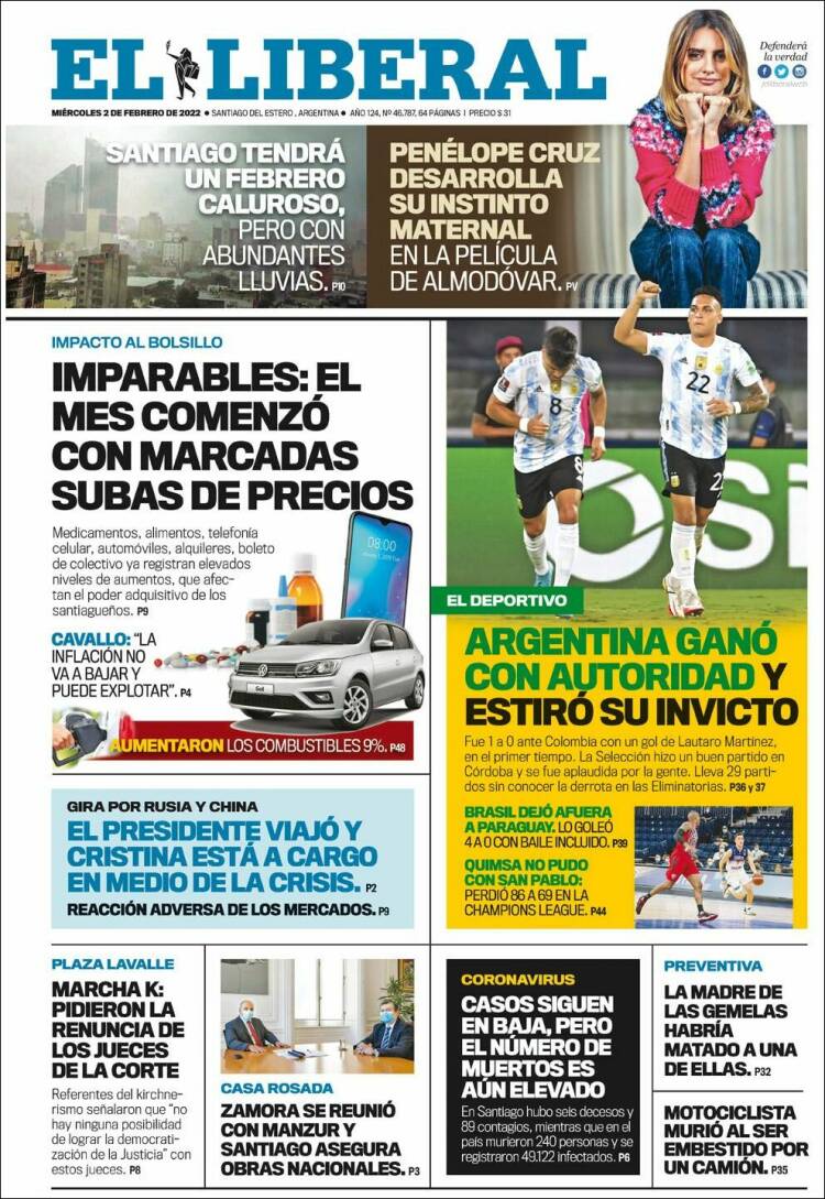 Portada de Diario El Liberal (Argentina)