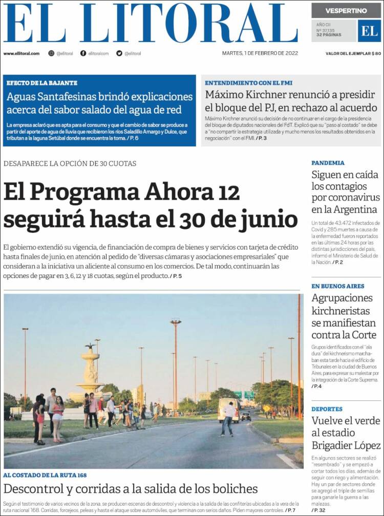Portada de Diario El Litoral (Argentina)