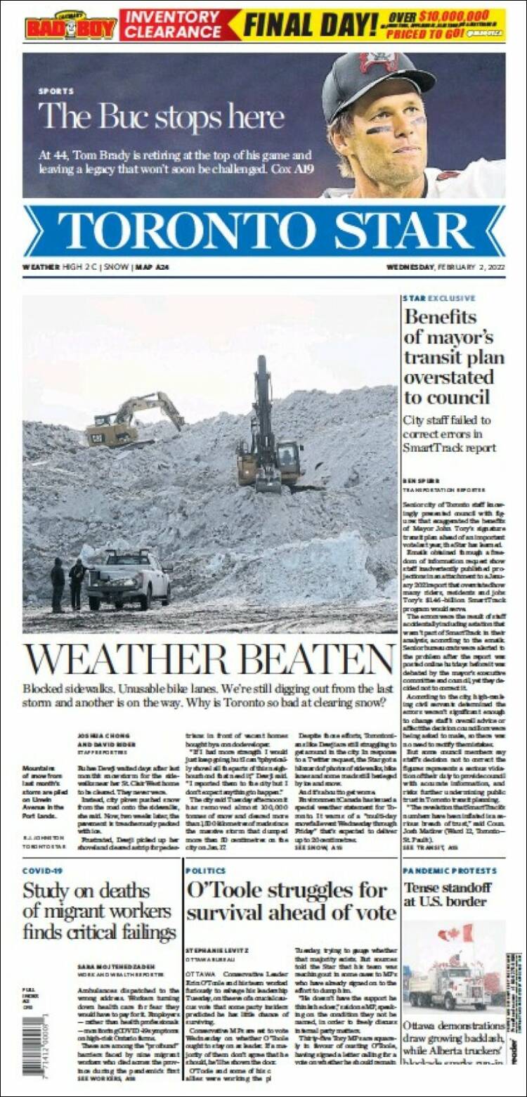 Portada de The Toronto Star (Canadá)