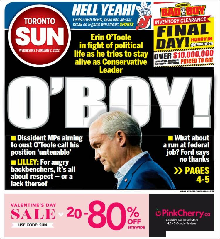 Portada de The Toronto Sun (Canadá)
