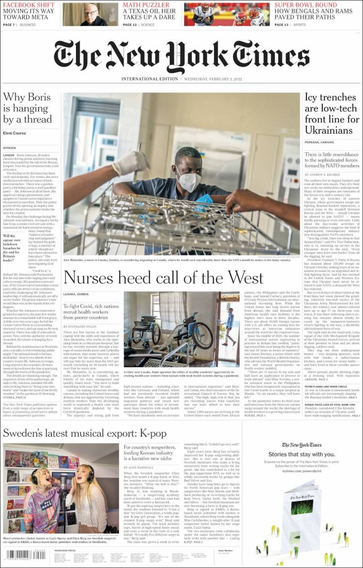 Portada de International New York Times (Europa)