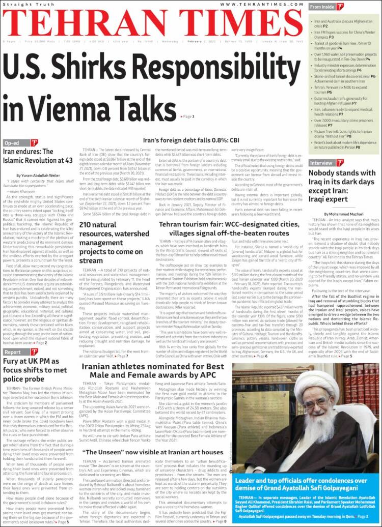 Portada de TehranTimes (Ir&aacute;n)