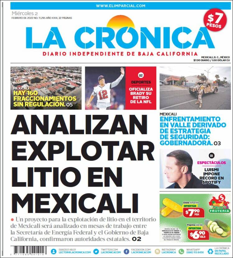 Portada de La Crónica de Baja California (M&eacute;xico)