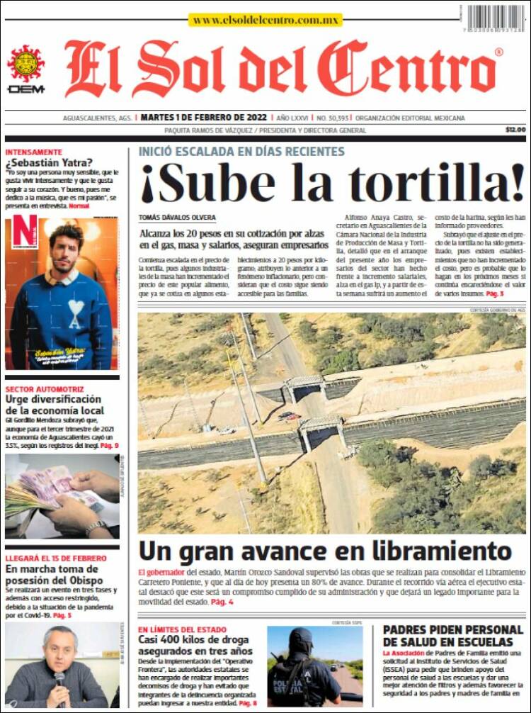 Portada de El Sol del Centro (M&eacute;xico)