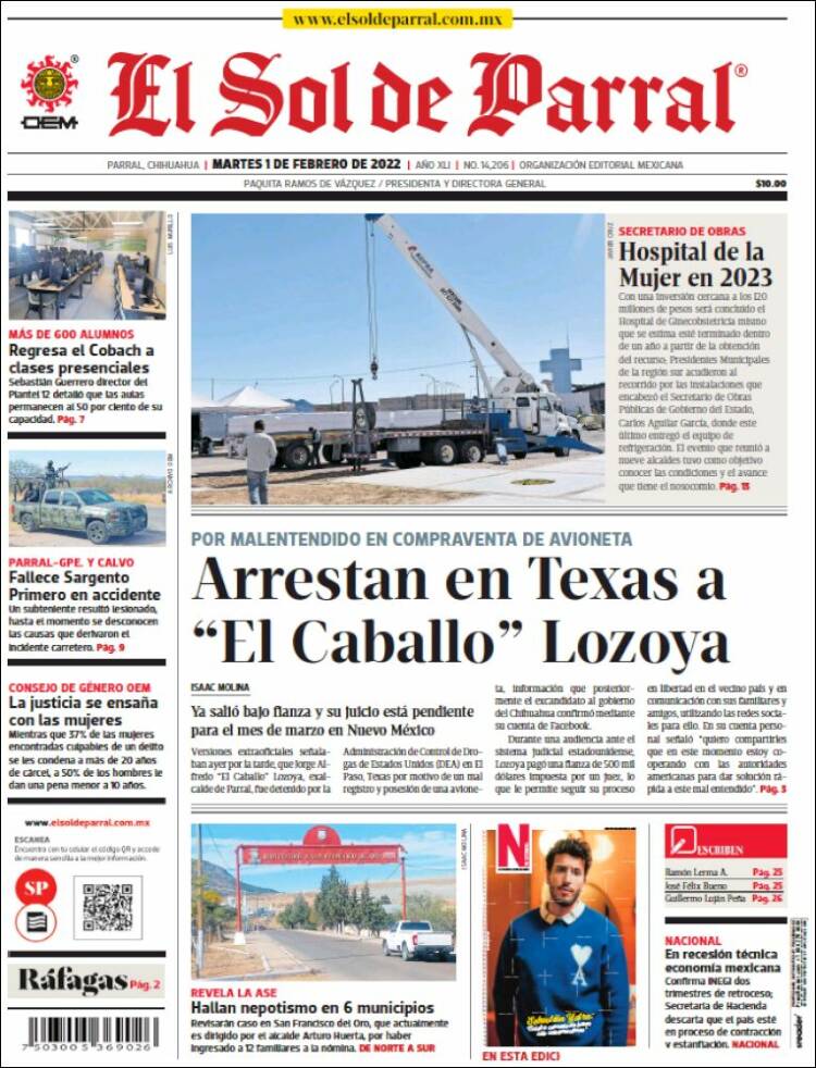 Portada de El Sol de Parral (M&eacute;xico)