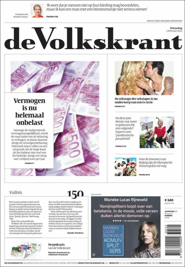 Portada de De Volkskrant (Pa&iacute;ses Bajos)