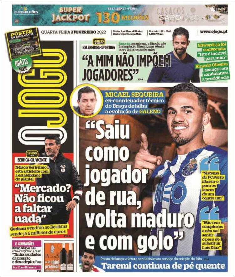 Portada de O Jogo (Portugal)