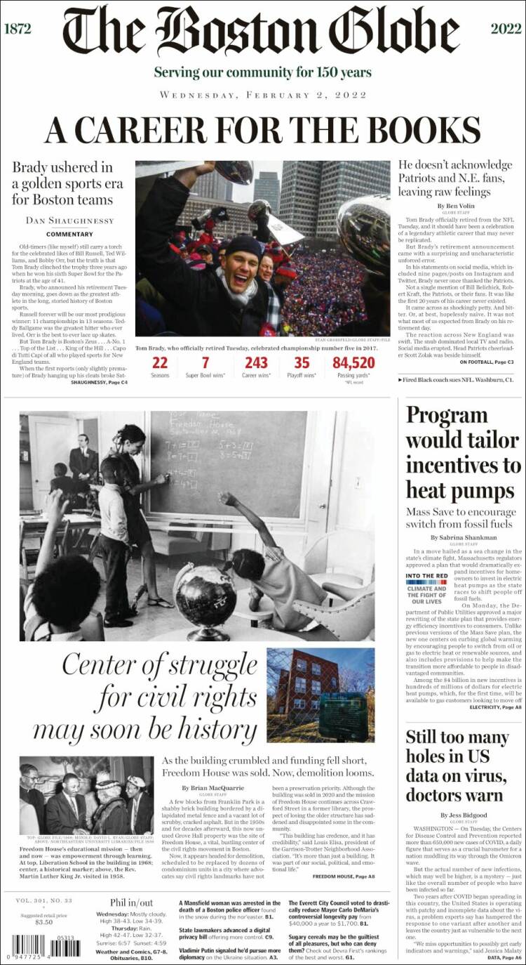 Portada de Boston Globe (USA)