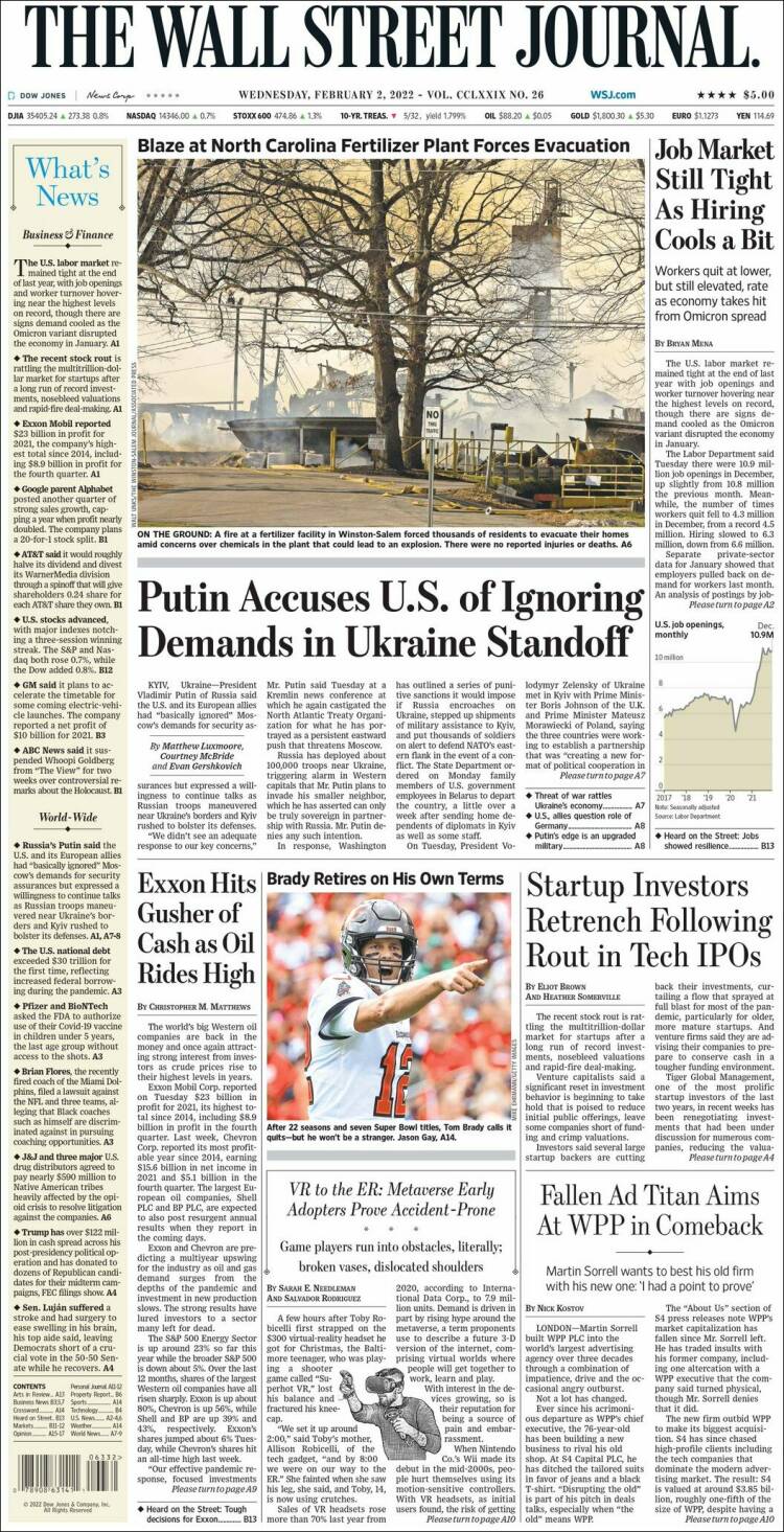 Portada de Wall Street Journal (USA)