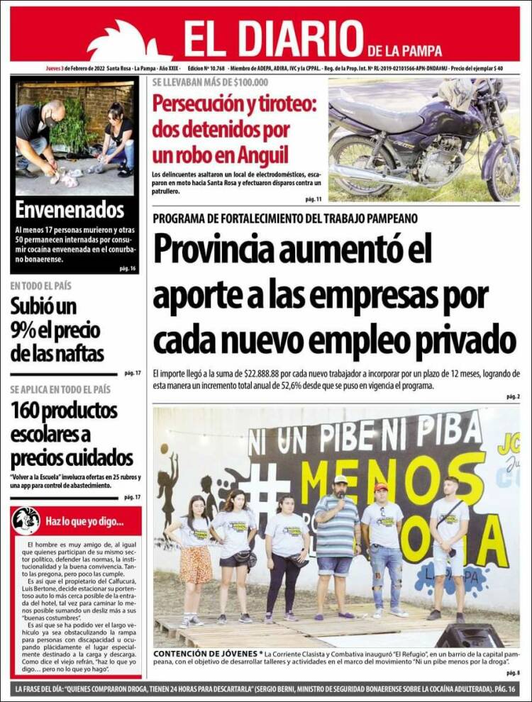 Portada de Diario de La Pampa (Argentina)