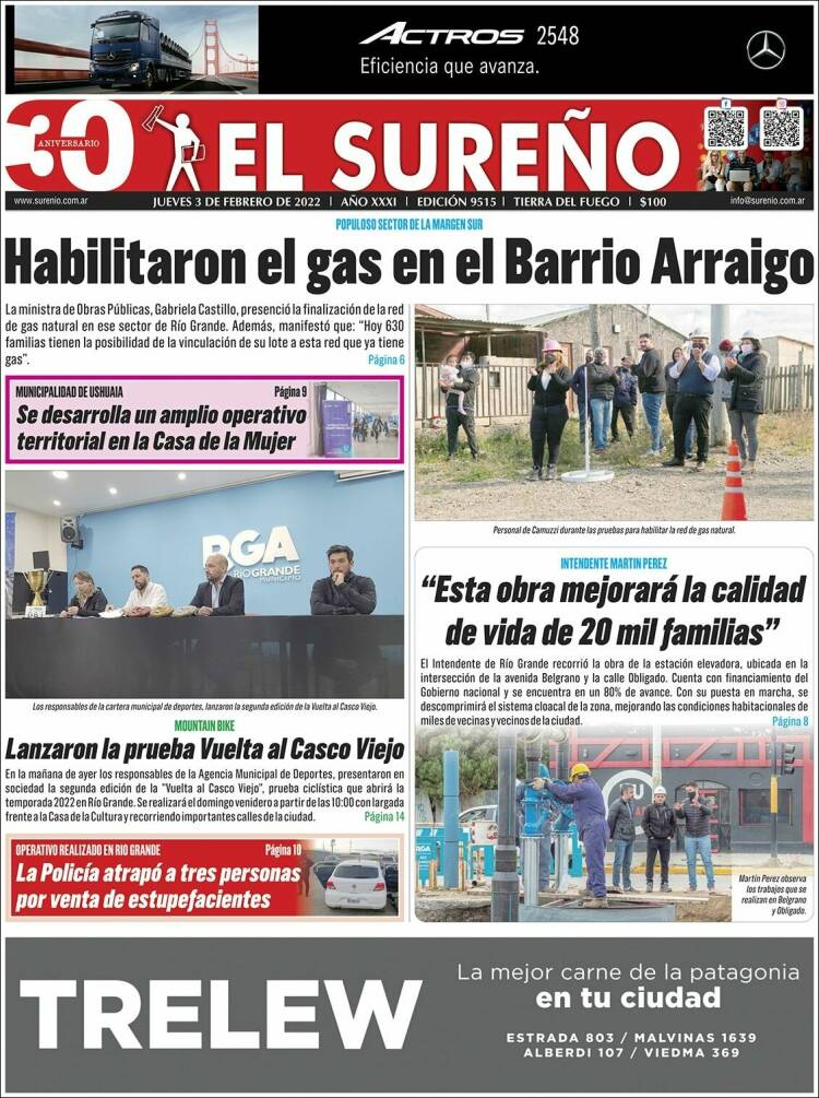 Portada de Diario El Sureño (Argentina)