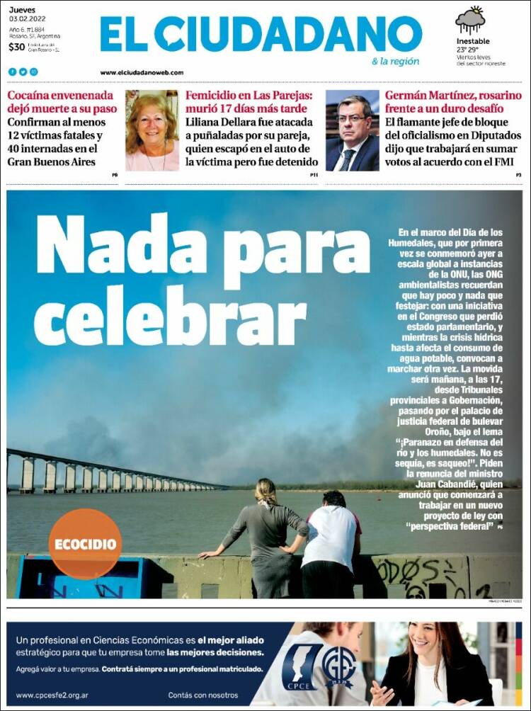Portada de Diario El Ciudadano (Argentina)