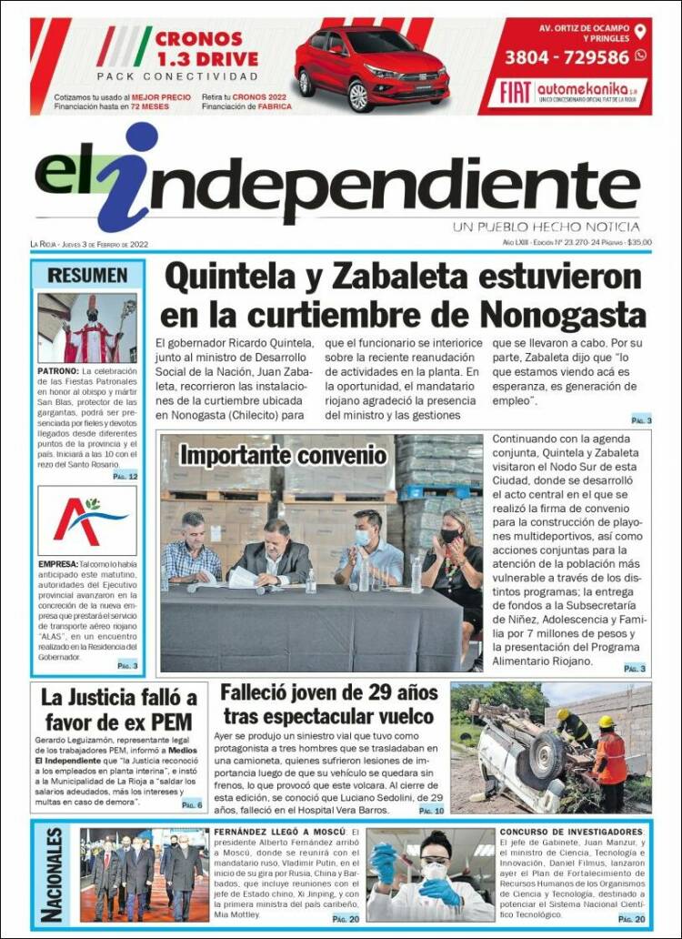 Portada de El Independiente (Argentina)