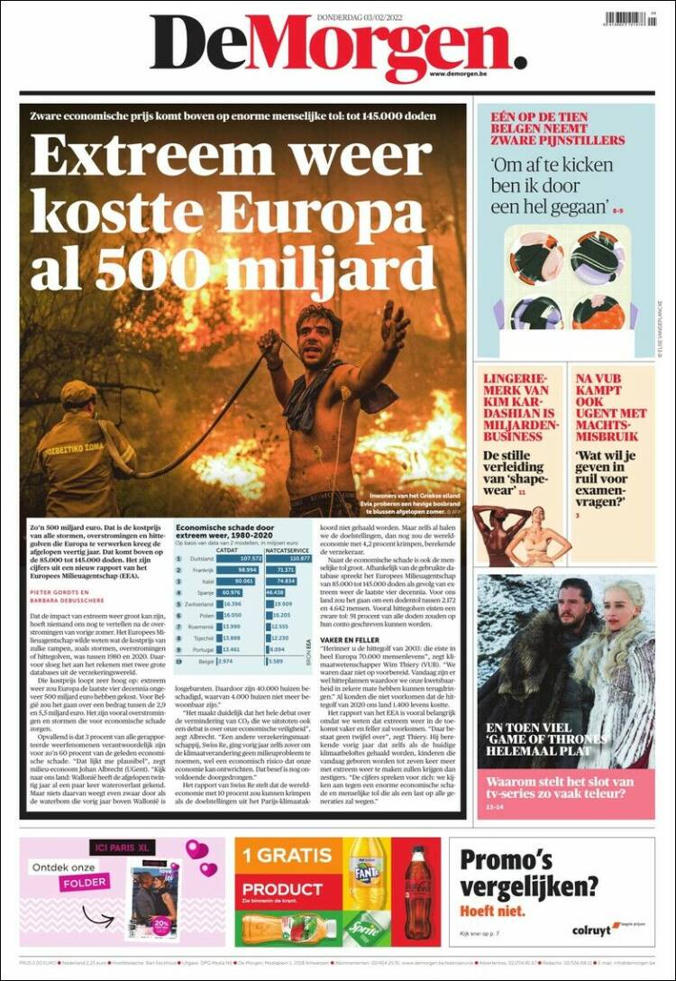 Portada de De Morgen (B&eacute;lgica)