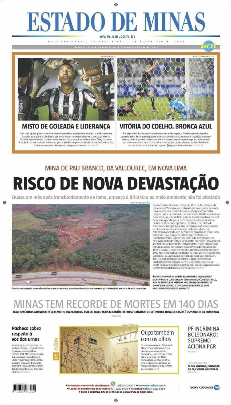 Portada de Jornal Estado de Minas (Brasil)