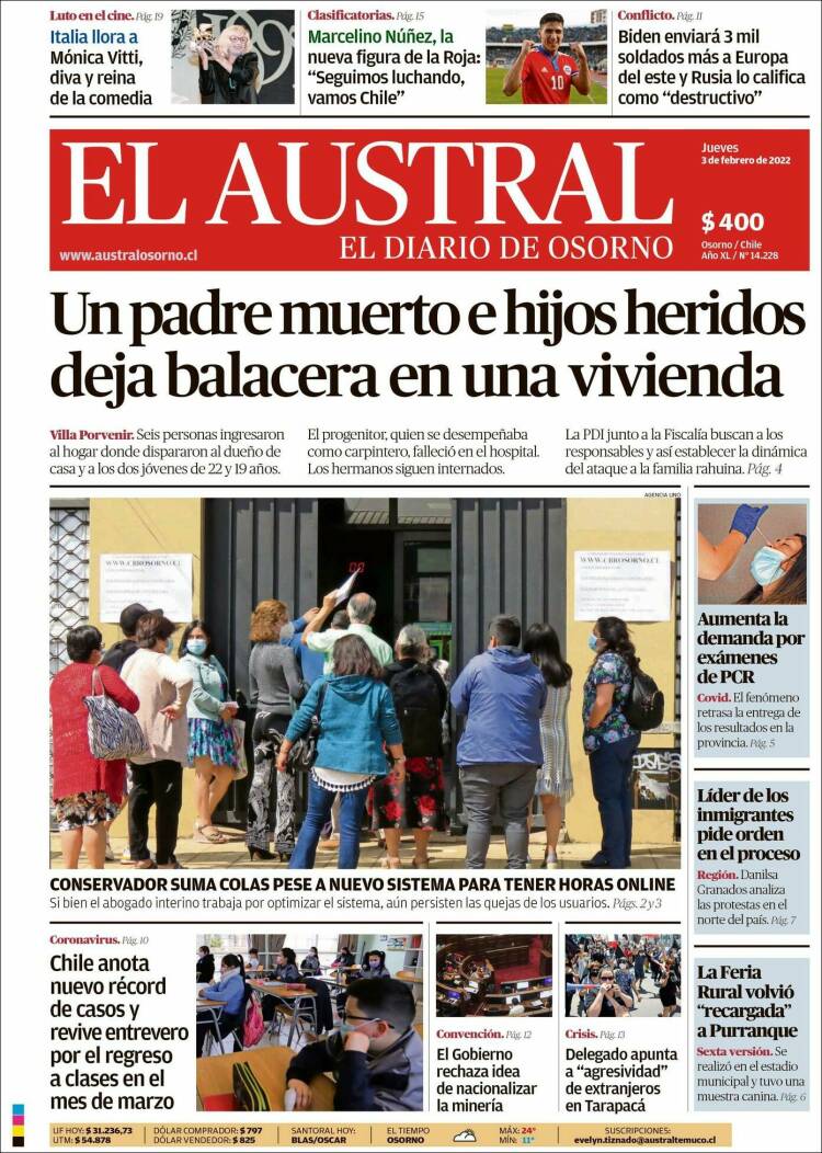 Portada de El Austral de Osorno (Chile)