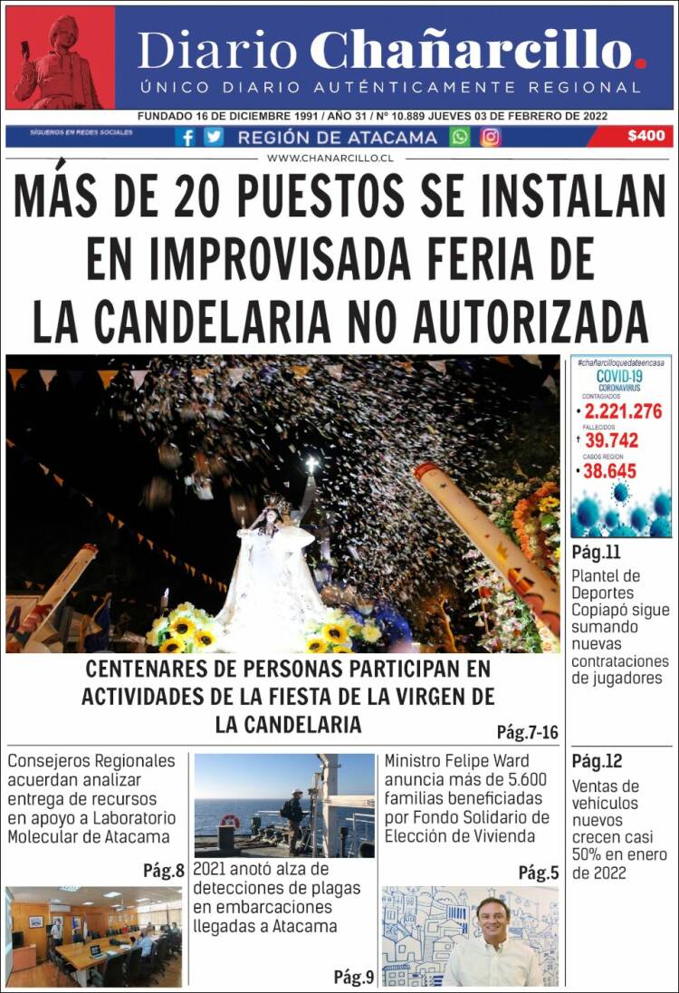 Portada de Diario Chañarcillo (Chile)