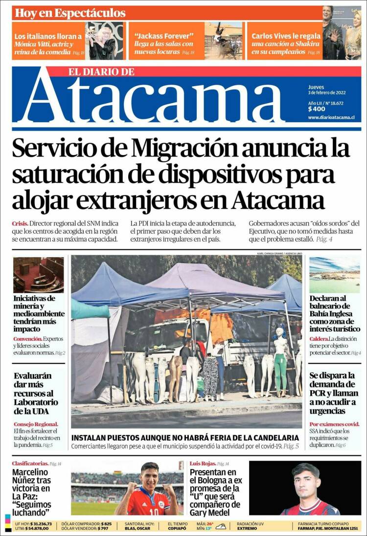 Portada de Diario de Atacama (Chile)